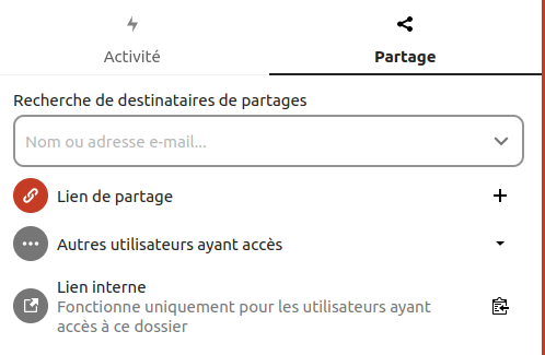 Menu de partage de fichier